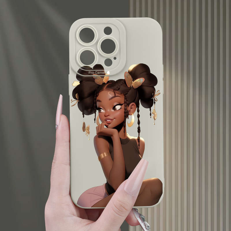 1Pc White For iPhone XR African Girl Print Phone Case