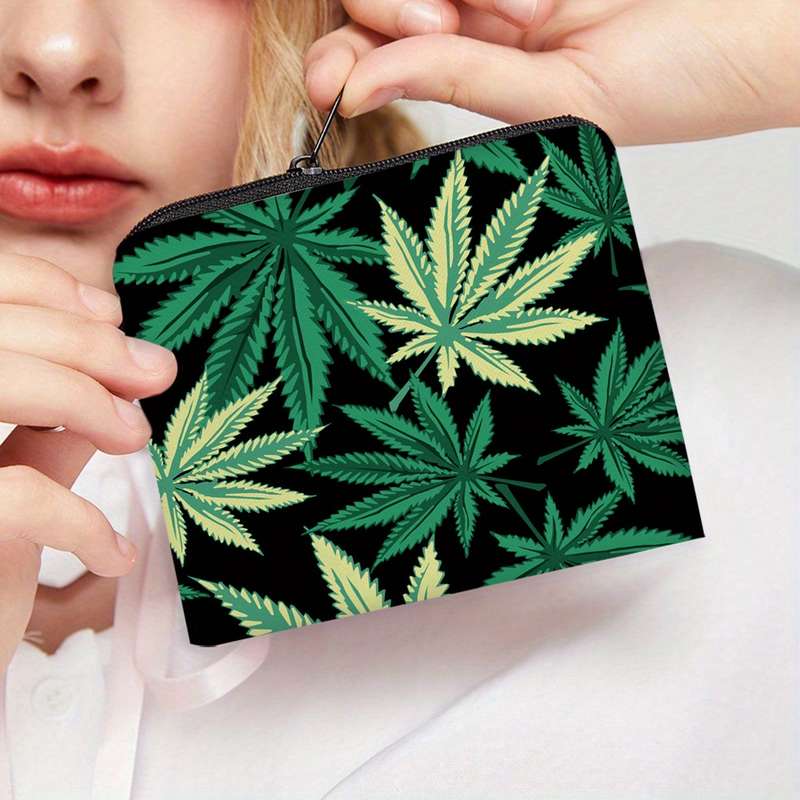 1pc Women'S Polyester Portable Coin Purse 3D Digital Print Leaf Pattern Coin Bag Multi-functional K