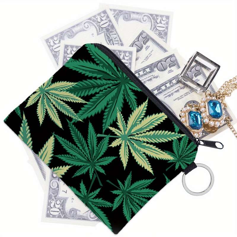 1pc Women'S Polyester Portable Coin Purse 3D Digital Print Leaf Pattern Coin Bag Multi-functional K