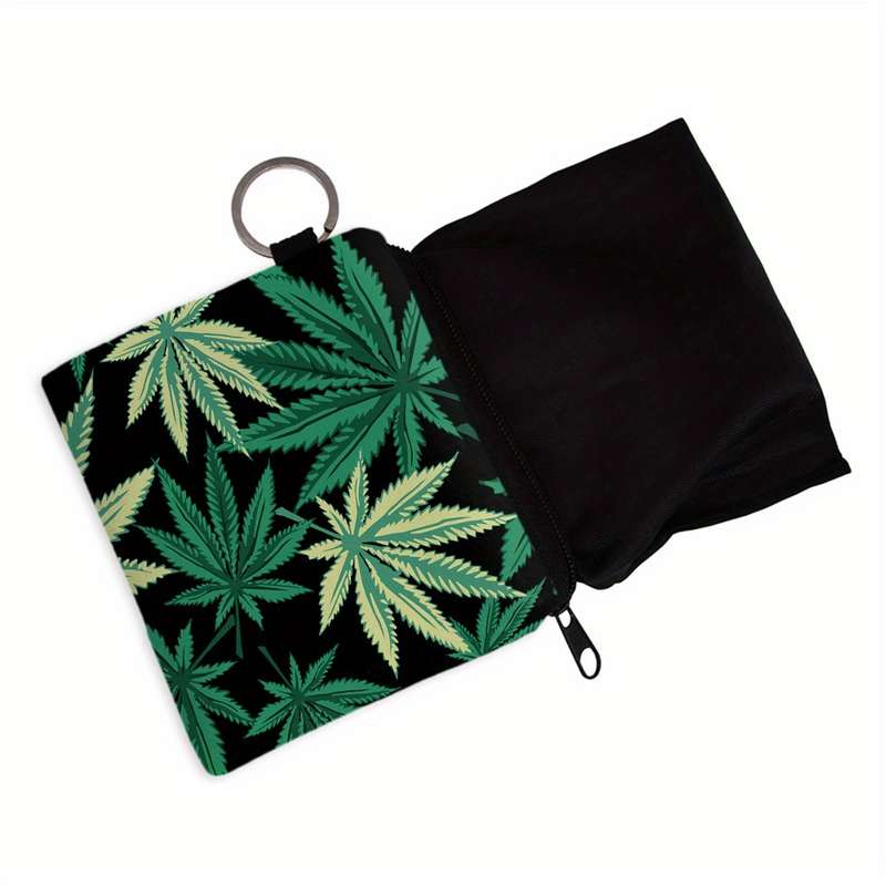 1pc Women'S Polyester Portable Coin Purse 3D Digital Print Leaf Pattern Coin Bag Multi-functional K