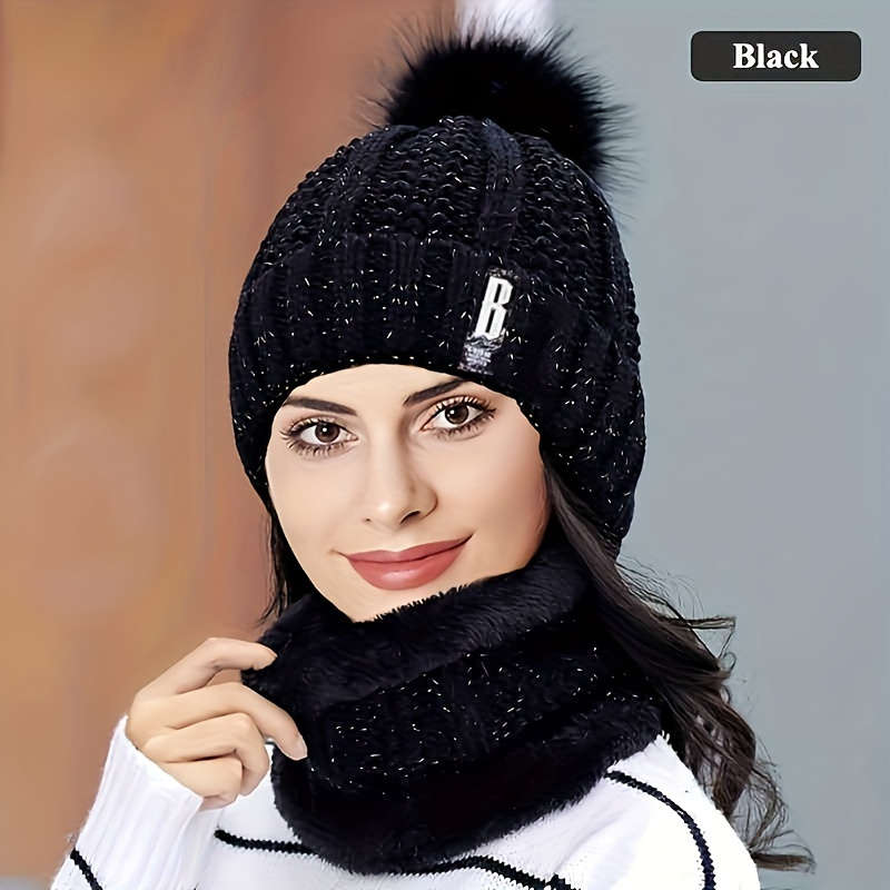 Winter Hat Color Black Model Hat Bib Set