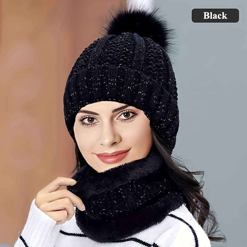 Winter Hat Color Black Model Hat Bib Set