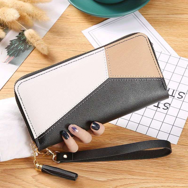 1pc Contrasting Color Splicing Long Wallet Women'S Clutch Bag Fashion Japanese And Korean Large-Cap