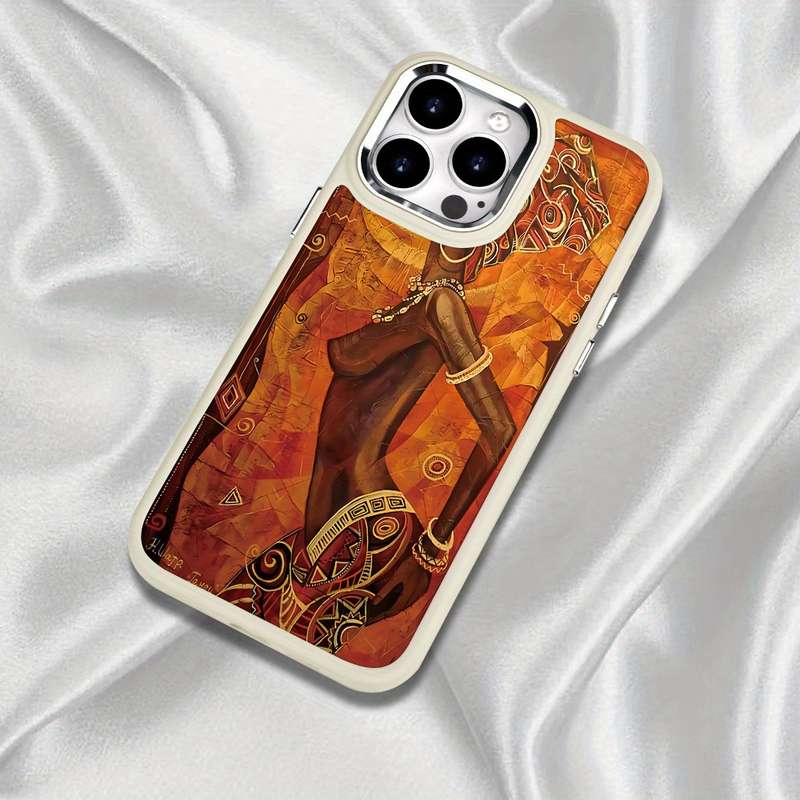 1Pc White For iPhone 14 Pro Max African Figures Pattern Phone Case