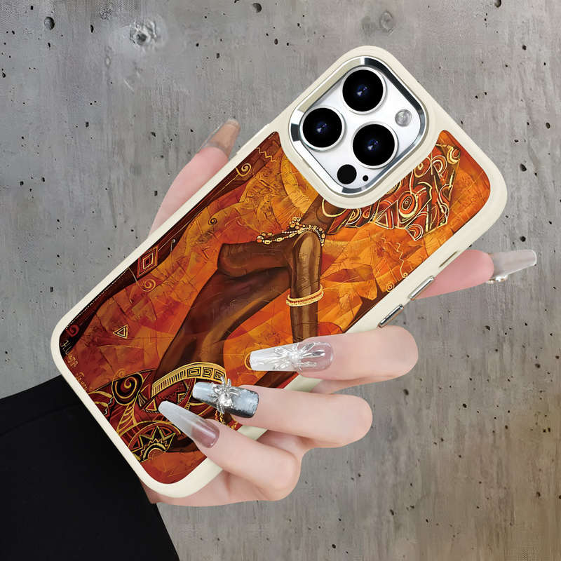 1Pc White For iPhone 14 Pro Max African Figures Pattern Phone Case