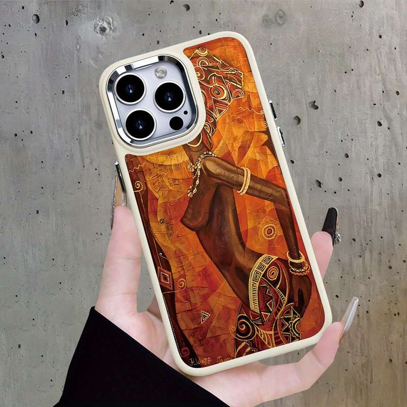 1Pc White For iPhone 14 Pro Max African Figures Pattern Phone Case