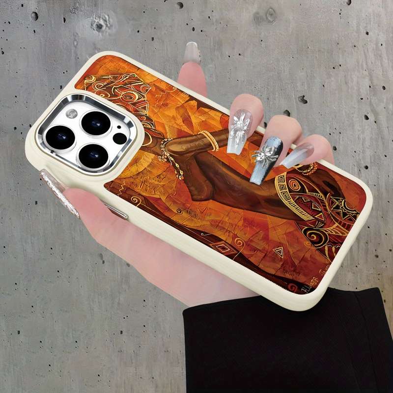 1Pc White For iPhone 14 Pro Max African Figures Pattern Phone Case