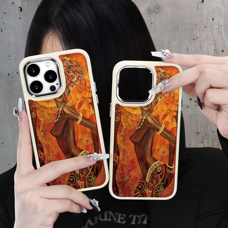 1Pc White For iPhone 14 Pro Max African Figures Pattern Phone Case