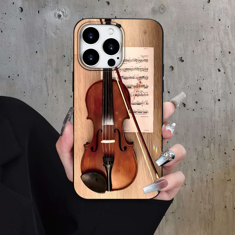 1Pc Black For iPhone 12 Pro Max Violin Sheet Music Pattern Phone Case
