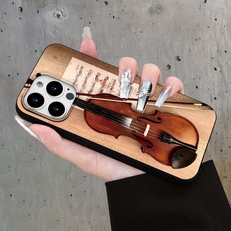 1Pc Black For iPhone 12 Pro Max Violin Sheet Music Pattern Phone Case