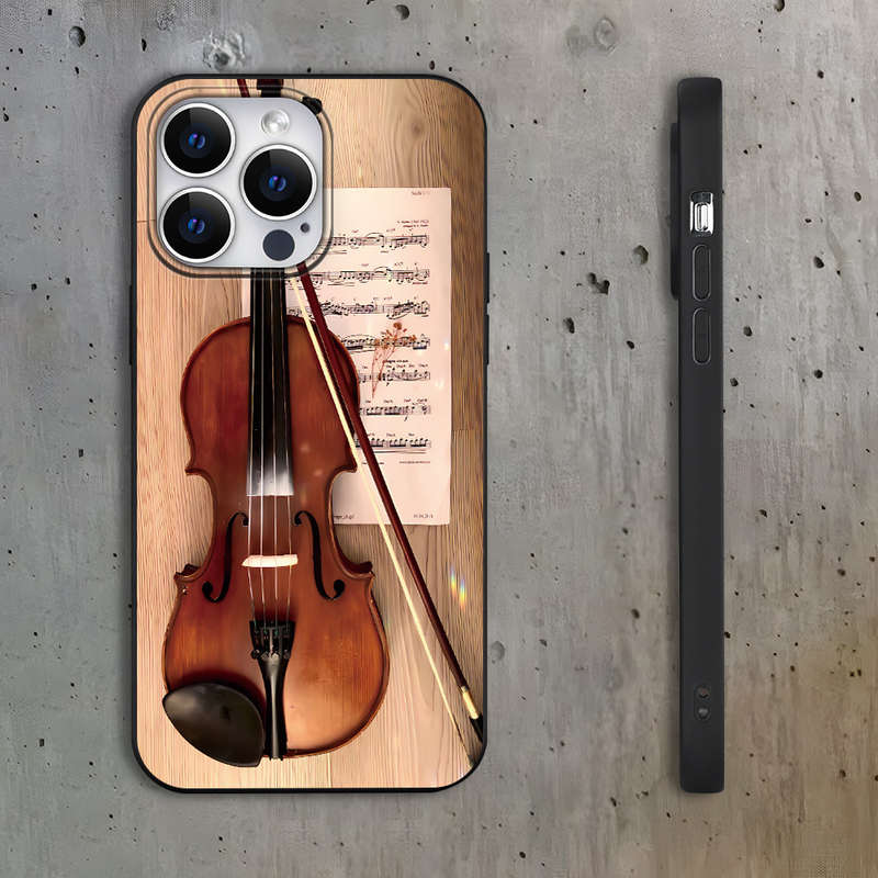 1Pc Black For iPhone 12 Pro Max Violin Sheet Music Pattern Phone Case
