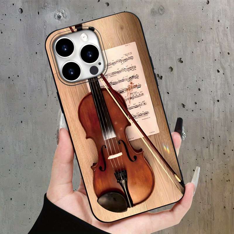 1Pc Black For iPhone 12 Pro Max Violin Sheet Music Pattern Phone Case