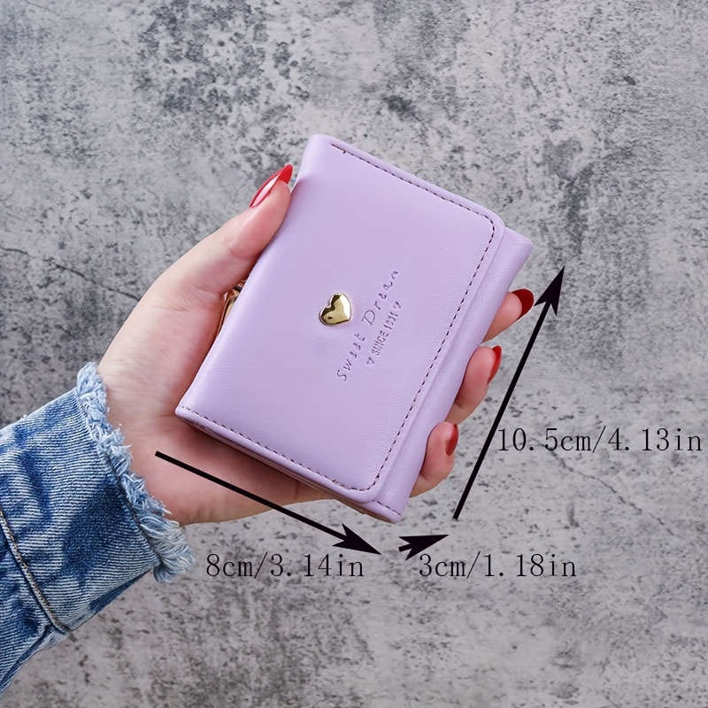 1pc Women's Trifold Heart Accent Mini WalletElegant PU Leather Coin Pouch with Buckle Faux Leat