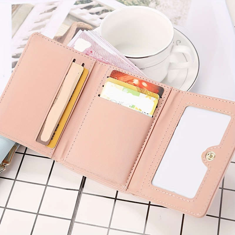 1pc Women's Trifold Heart Accent Mini WalletElegant PU Leather Coin Pouch with Buckle Faux Leat