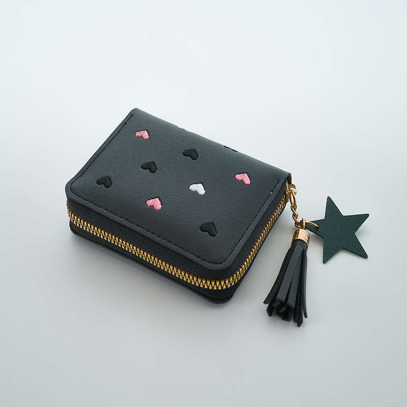 1pc Honey Girl Wallet with Tassel Heart Embroidery Korean Style Cute Women'S Coin Purse Mul