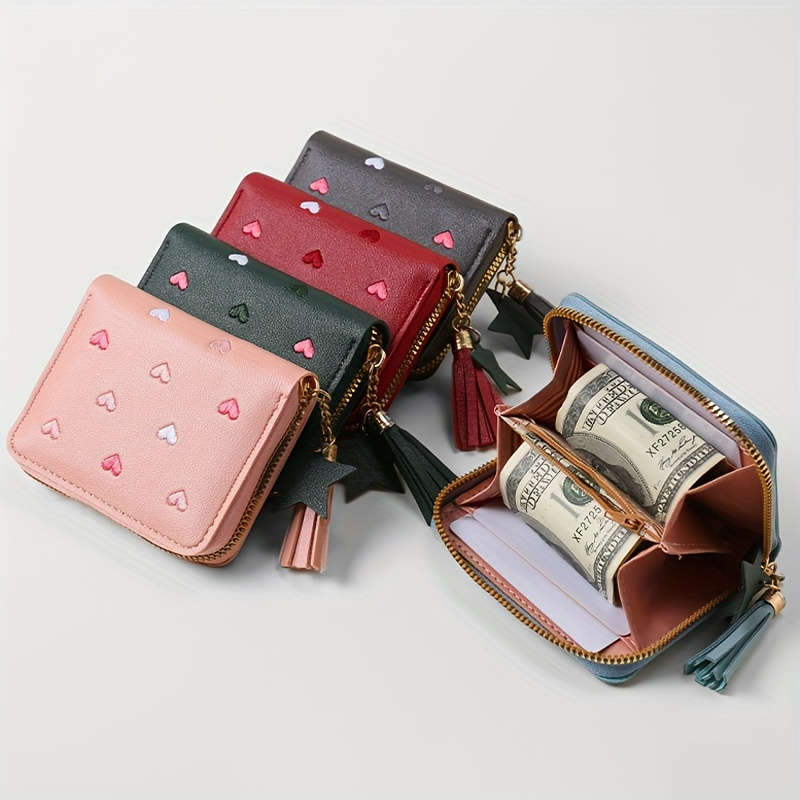 1pc Honey Girl Wallet with Tassel Heart Embroidery Korean Style Cute Women'S Coin Purse Mul