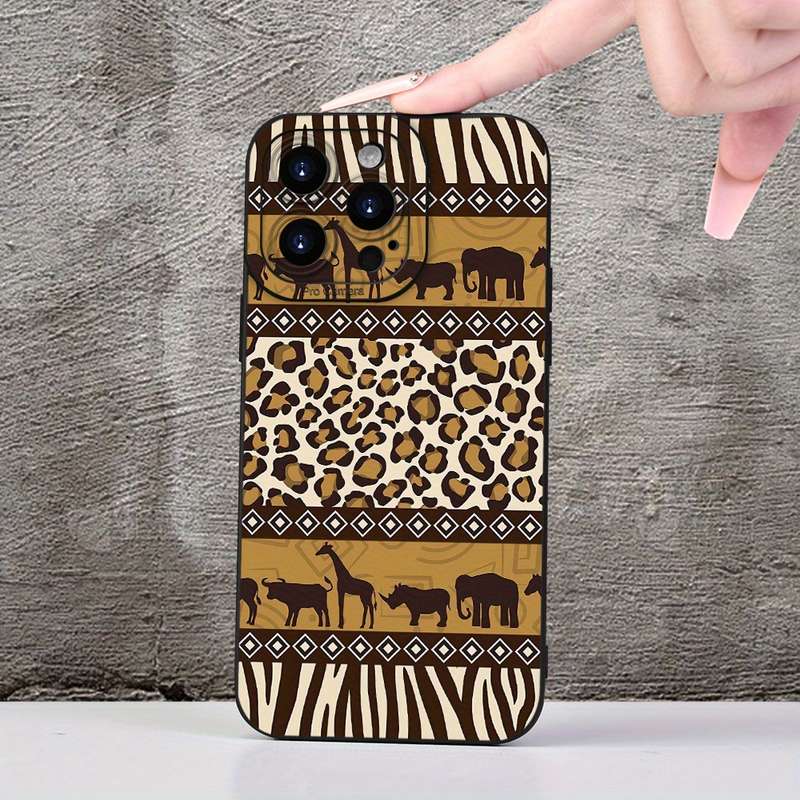 1Pc Black For iPhone 15 Pro Max African Savannah Animal Phone Case