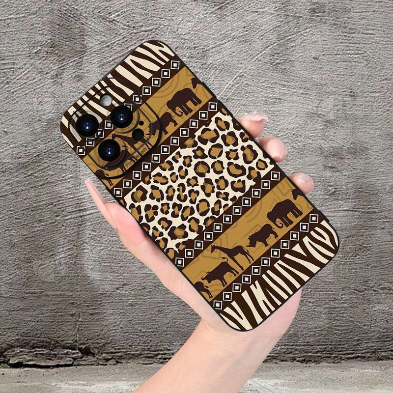 1Pc Black For iPhone 15 Pro Max African Savannah Animal Phone Case