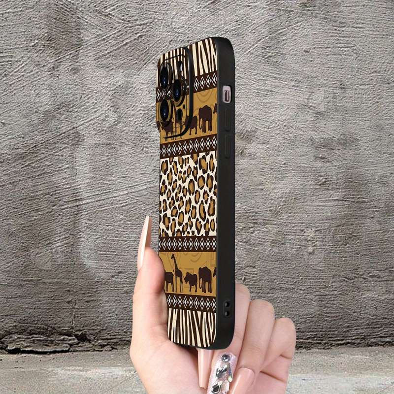 1Pc Black For iPhone 15 Pro Max African Savannah Animal Phone Case