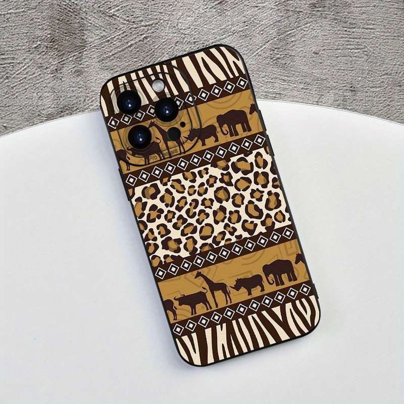 1Pc Black For iPhone 15 Pro Max African Savannah Animal Phone Case