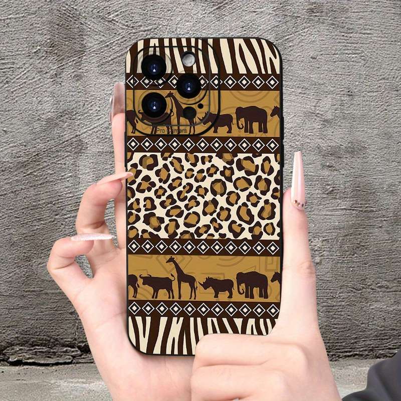1Pc Black For iPhone 15 Pro Max African Savannah Animal Phone Case