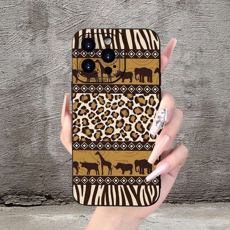 1Pc Black For iPhone 15 Pro Max African Savannah Animal Phone Case