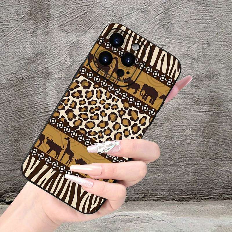 1Pc Black For iPhone 15 Pro Max African Savannah Animal Phone Case