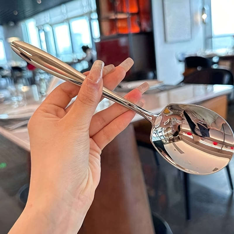 1pc Heavy-Duty Stainless Steel Serving Spoon with Ergonomic Thick Handle for Kitchen Dining R