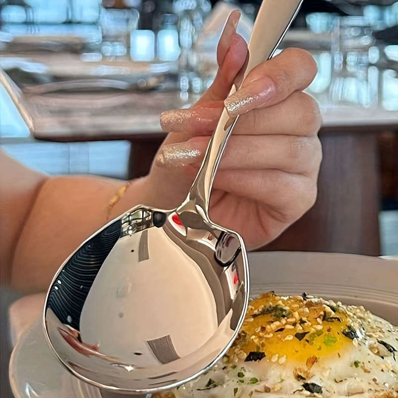 1pc Heavy-Duty Stainless Steel Serving Spoon with Ergonomic Thick Handle for Kitchen Dining R