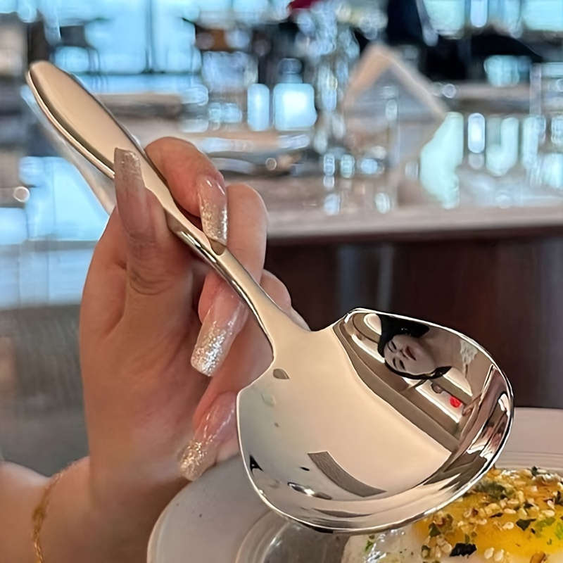 1pc Heavy-Duty Stainless Steel Serving Spoon with Ergonomic Thick Handle for Kitchen Dining R