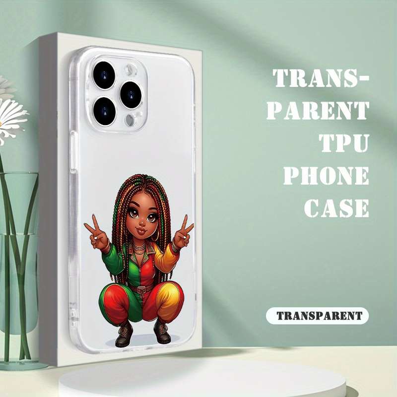 1Pc Transparent For iPhone 14 Plus Beautiful African Braid Girl Phone Case