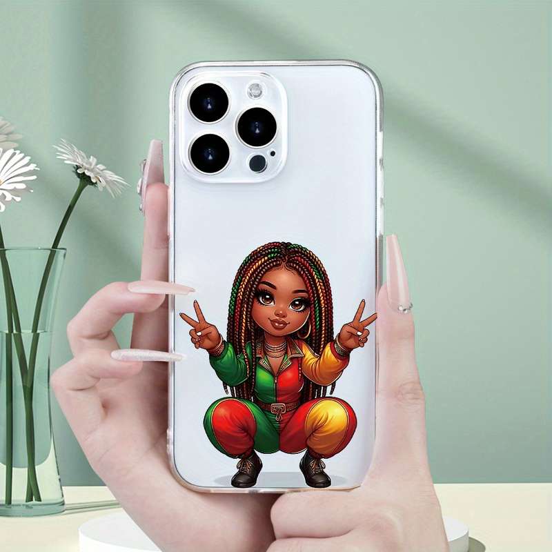 1Pc Transparent For iPhone 14 Plus Beautiful African Braid Girl Phone Case