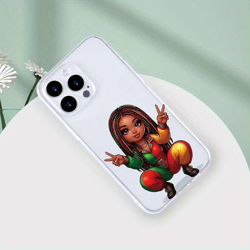 1Pc Transparent For iPhone 14 Plus Beautiful African Braid Girl Phone Case