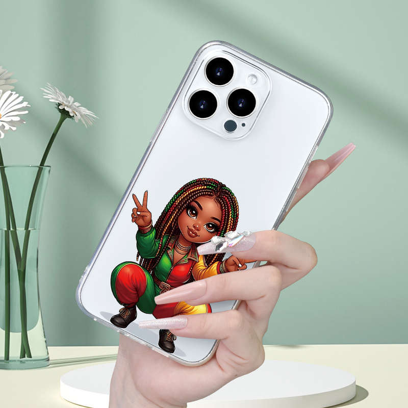 1Pc Transparent For iPhone 14 Plus Beautiful African Braid Girl Phone Case