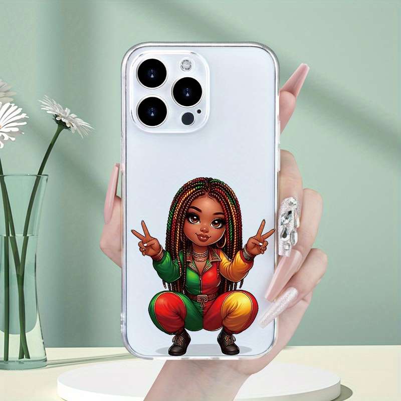 1Pc Transparent For iPhone 14 Plus Beautiful African Braid Girl Phone Case