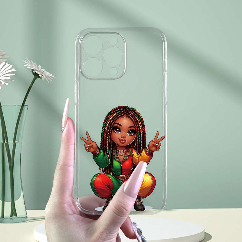 1Pc Transparent For iPhone 14 Plus Beautiful African Braid Girl Phone Case