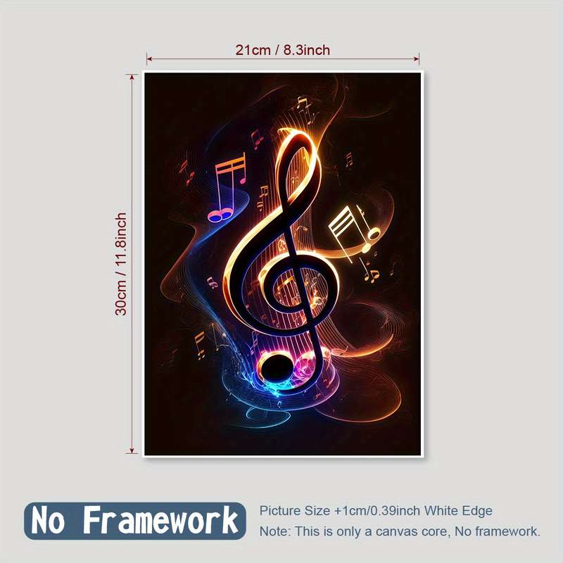 1pc  Vibrant Musical Notes Canvas Art Print Unframed Reusable Wall Decor for Home Office