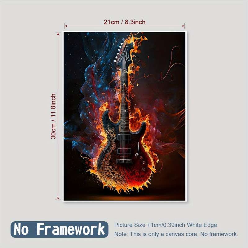 1pc COCBONI Classic Fabric Guitar Wall Art Canvas  Unframed Fire and Ice Guitar Poster for Bed