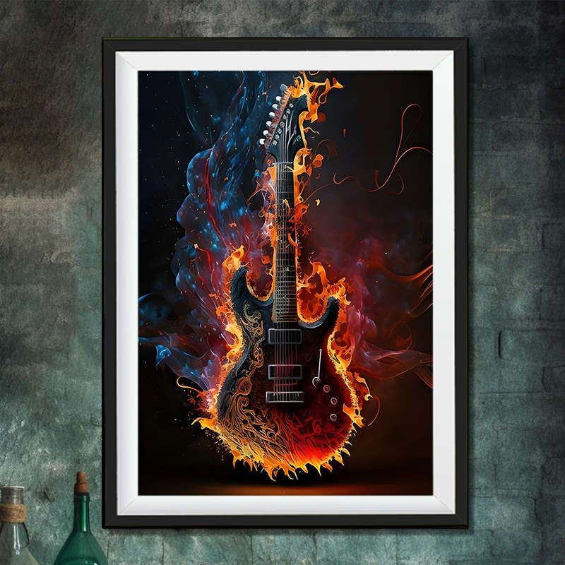 1pc COCBONI Classic Fabric Guitar Wall Art Canvas  Unframed Fire and Ice Guitar Poster for Bed