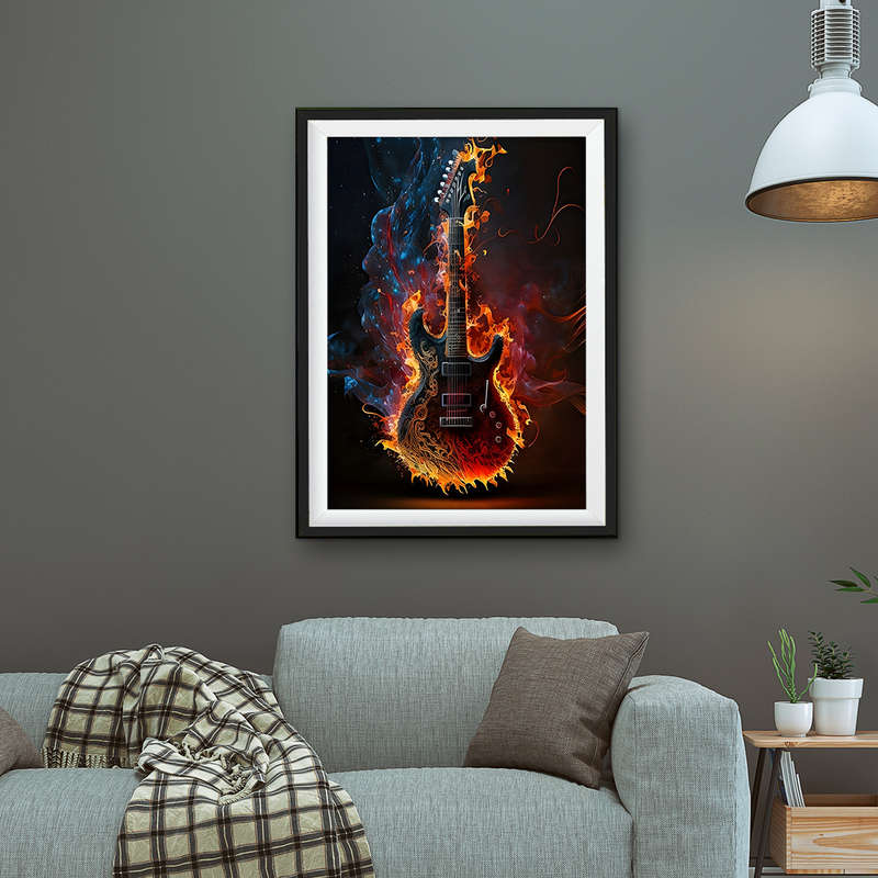 1pc COCBONI Classic Fabric Guitar Wall Art Canvas  Unframed Fire and Ice Guitar Poster for Bed