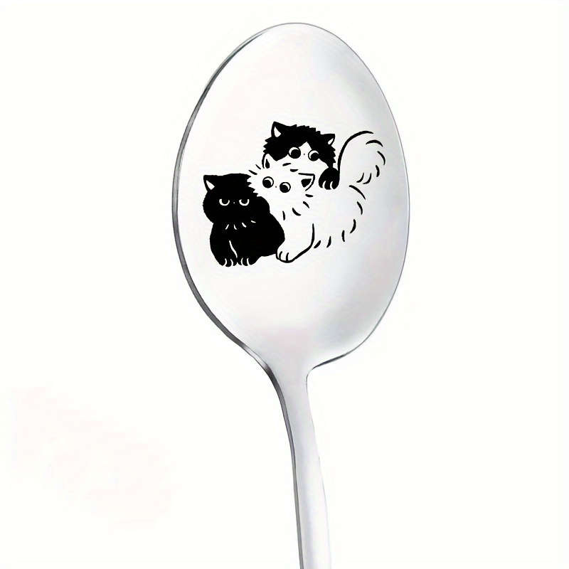 1pc Mirror Polished Stainless Steel Spoon with Eye Carving Fun Coffee Spoon Engraved Spoon I