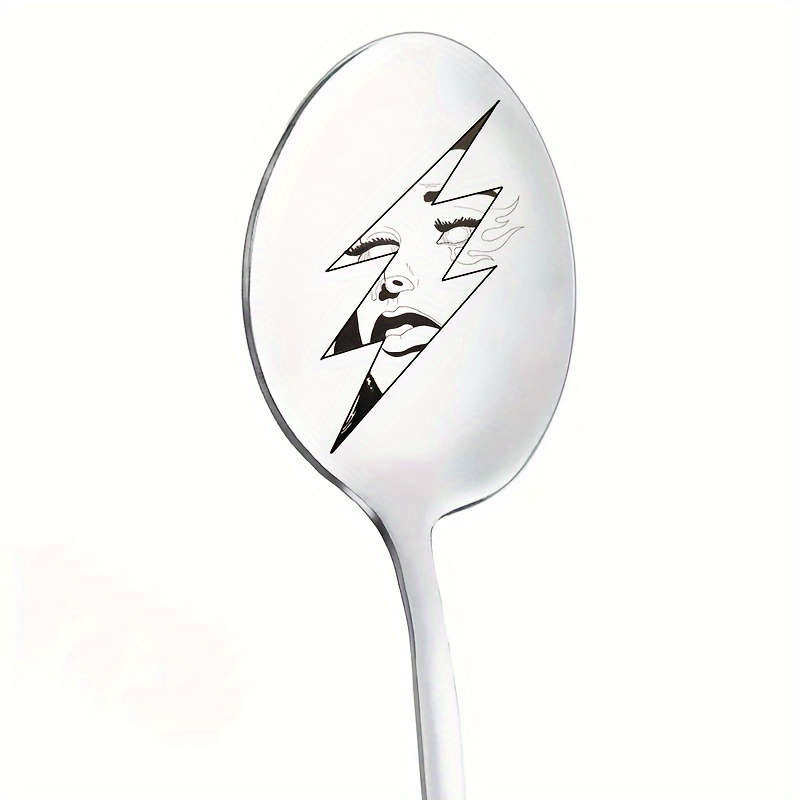1pc Mirror Polished Stainless Steel Spoon with Eye Carving Fun Coffee Spoon Engraved Spoon I