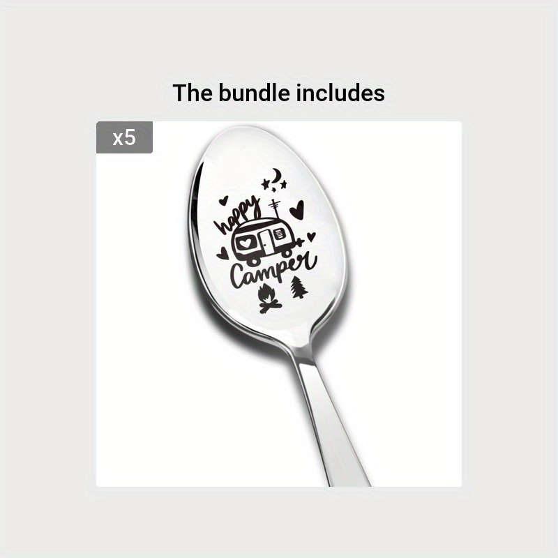 1pc Happy Camper Engraved Stainless Steel Spoon C Unique Camping-Themed Gift for Coffee Lovers
