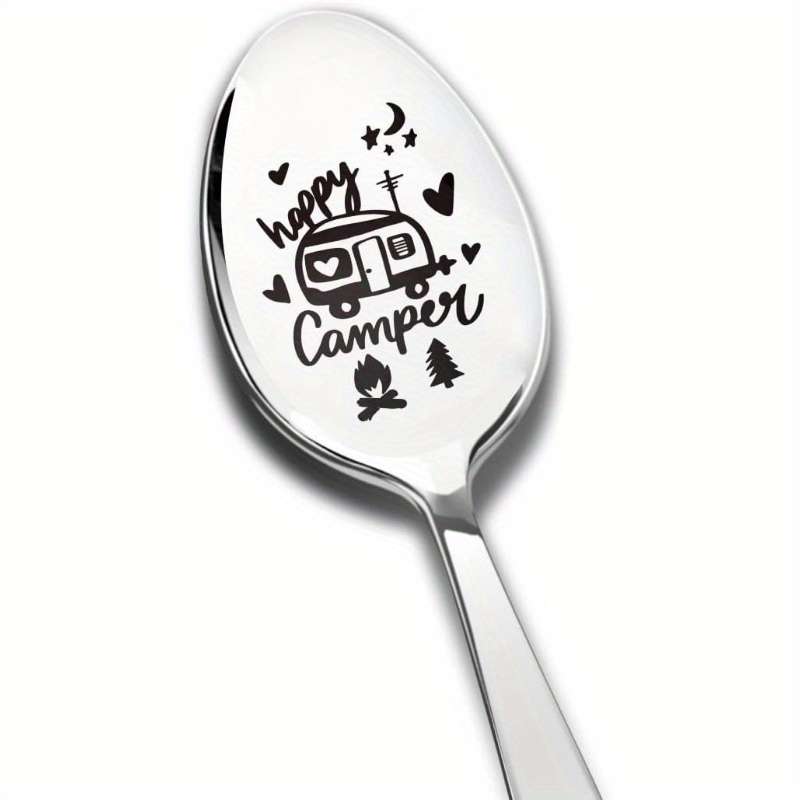 1pc Happy Camper Engraved Stainless Steel Spoon C Unique Camping-Themed Gift for Coffee Lovers