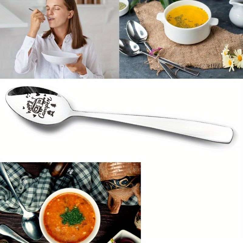 1pc Happy Camper Engraved Stainless Steel Spoon C Unique Camping-Themed Gift for Coffee Lovers
