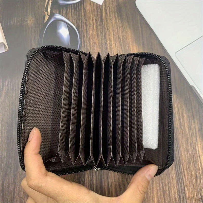 1pc Slim Faux Leather Credit Card Holder Wallet with Zipper Closure Anti-Theft RFID Blocking