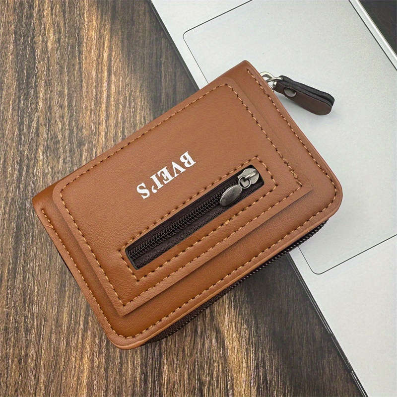 1pc Slim Faux Leather Credit Card Holder Wallet with Zipper Closure Anti-Theft RFID Blocking