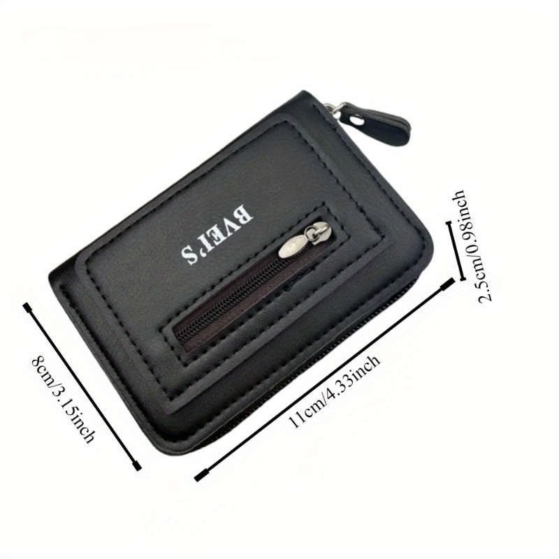 1pc Slim Faux Leather Credit Card Holder Wallet with Zipper Closure Anti-Theft RFID Blocking