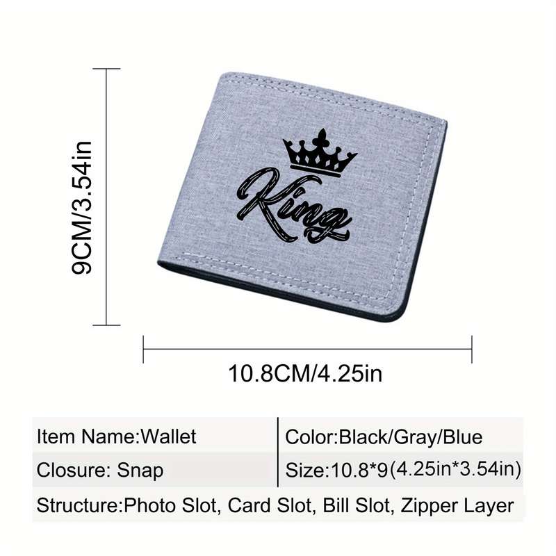1pc King Print Bifold Wallet for MenCasual Polyester Lightweight Foldable with Card Slots Pe