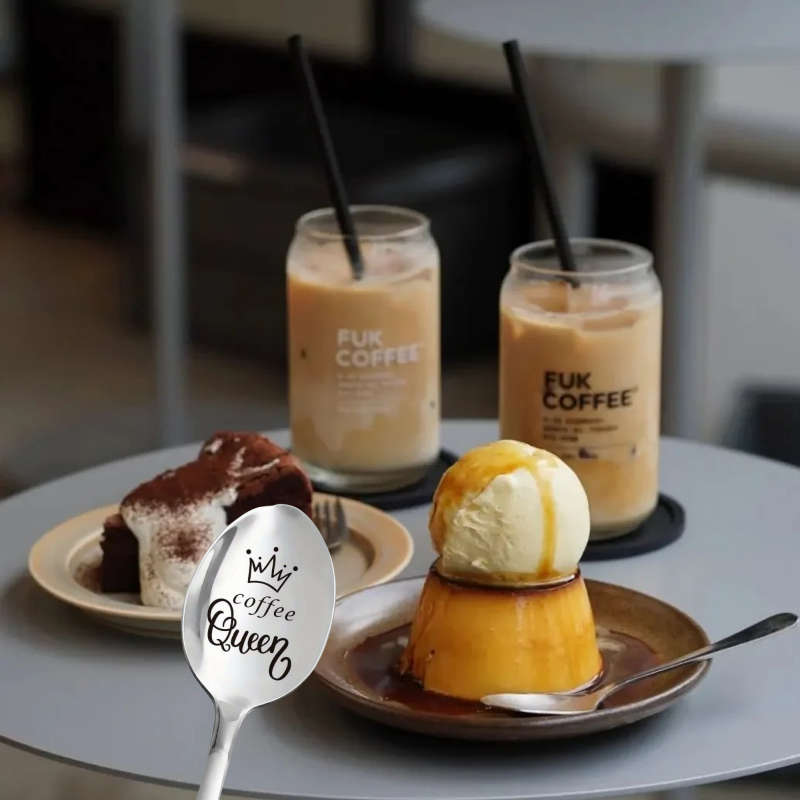 1pc 2.54 cmCoffee Queen  Engraved Stainless Steel Spoon with Crown Design Ideal Gift for Mom